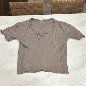 We The Free Free People Gray Beige Short Sleeve Top Size XL